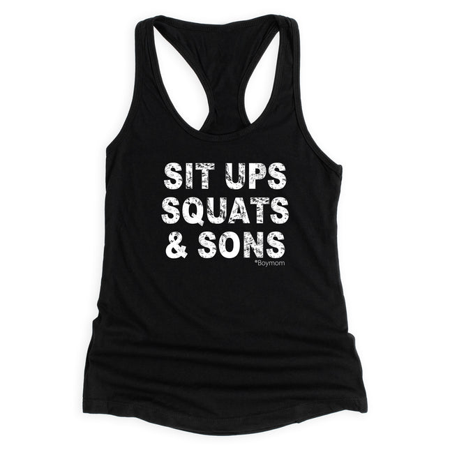 BoyMom SitUps, Squats & Sons Racerback Tank