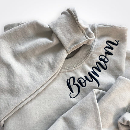 BoyMom Embroidered Collar Crew Sweatshirt