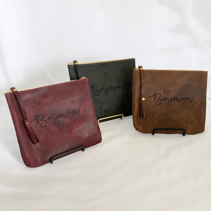 BoyMom Leather Pouch Script