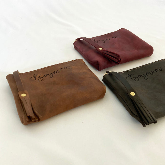 BoyMom Leather Pouch Script Small