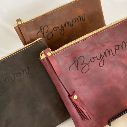 BoyMom Leather Pouch Script Large