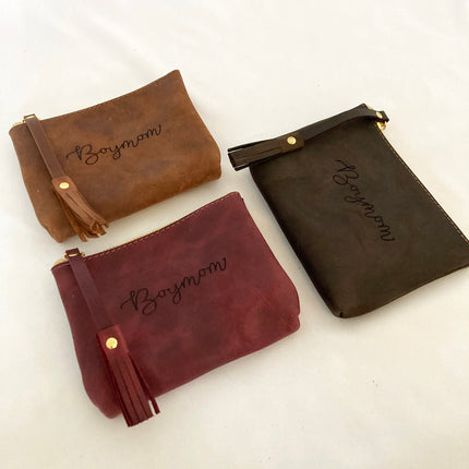 BoyMom Leather Pouch Script Small