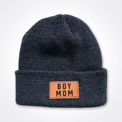 BoyMom Leather Patch Beanie