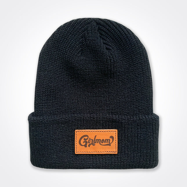 GirlMom Leather Patch Beanie