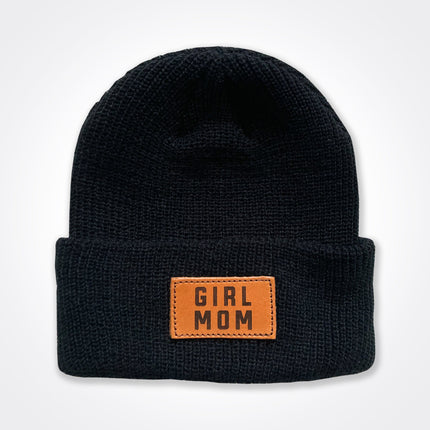 GirlMom Leather Patch Beanie