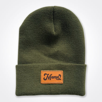 Mama Retro Leather Patch Beanie