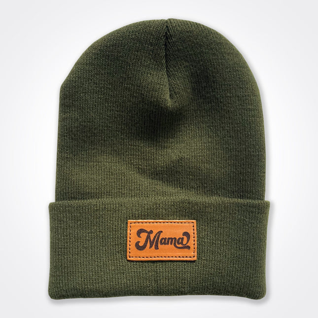 Mama Retro Leather Patch Beanie