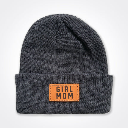 GirlMom Leather Patch Beanie
