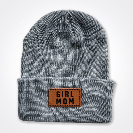 GirlMom Leather Patch Beanie