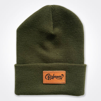 GirlMom Retro Leather Patch Beanie