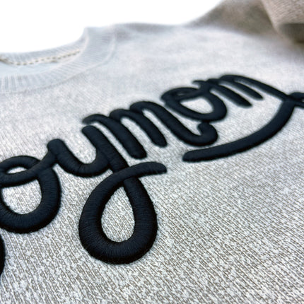 Boy Mom® Puff Embroidered Crewneck Sweatshirt in Textured Latte