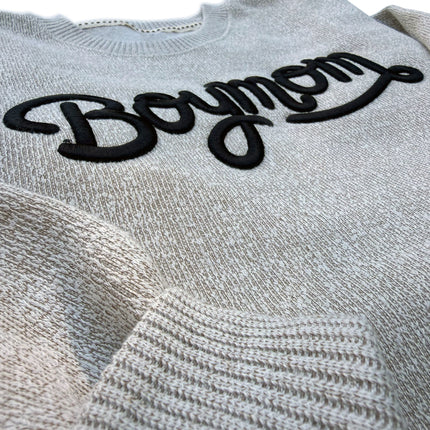 Boy Mom® Puff Embroidered Crewneck Sweatshirt in Textured Latte