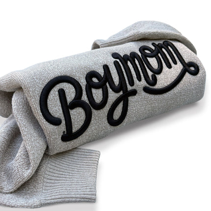 Boy Mom® Puff Embroidered Crewneck Sweatshirt in Textured Latte