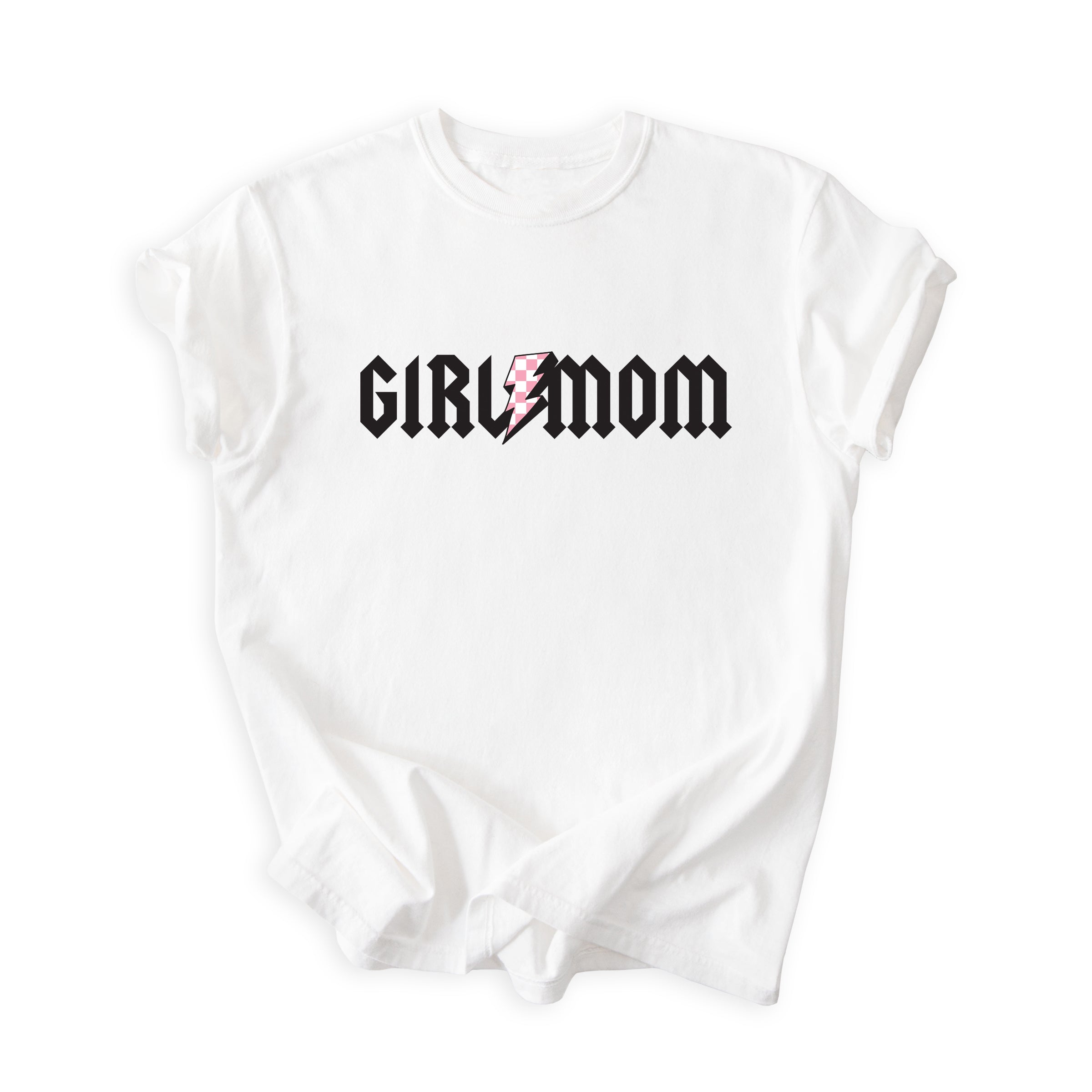 GirlMom Pink Checkered Bolt Tee