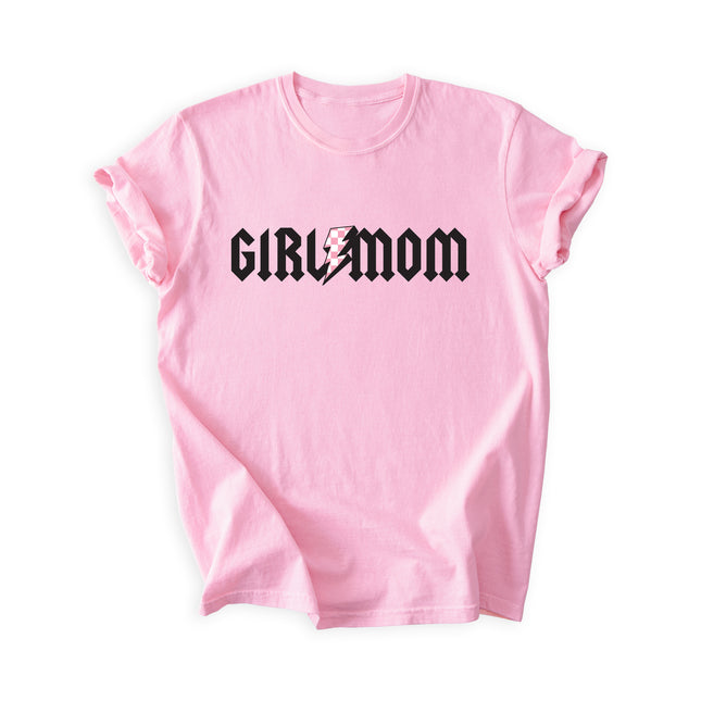 GirlMom Pink Checkered Bolt Tee