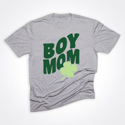 Boymom® 4 Leaf Clover on Heather Grey Tee, Boy Mom Gift