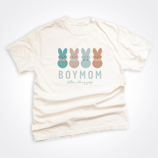 Boymom® Chillin' with my Peeps Blue Tones on Natural Heavyweight Tee
