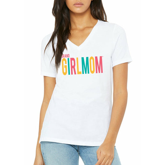GRAND Girlmom White Tropical V-Neck