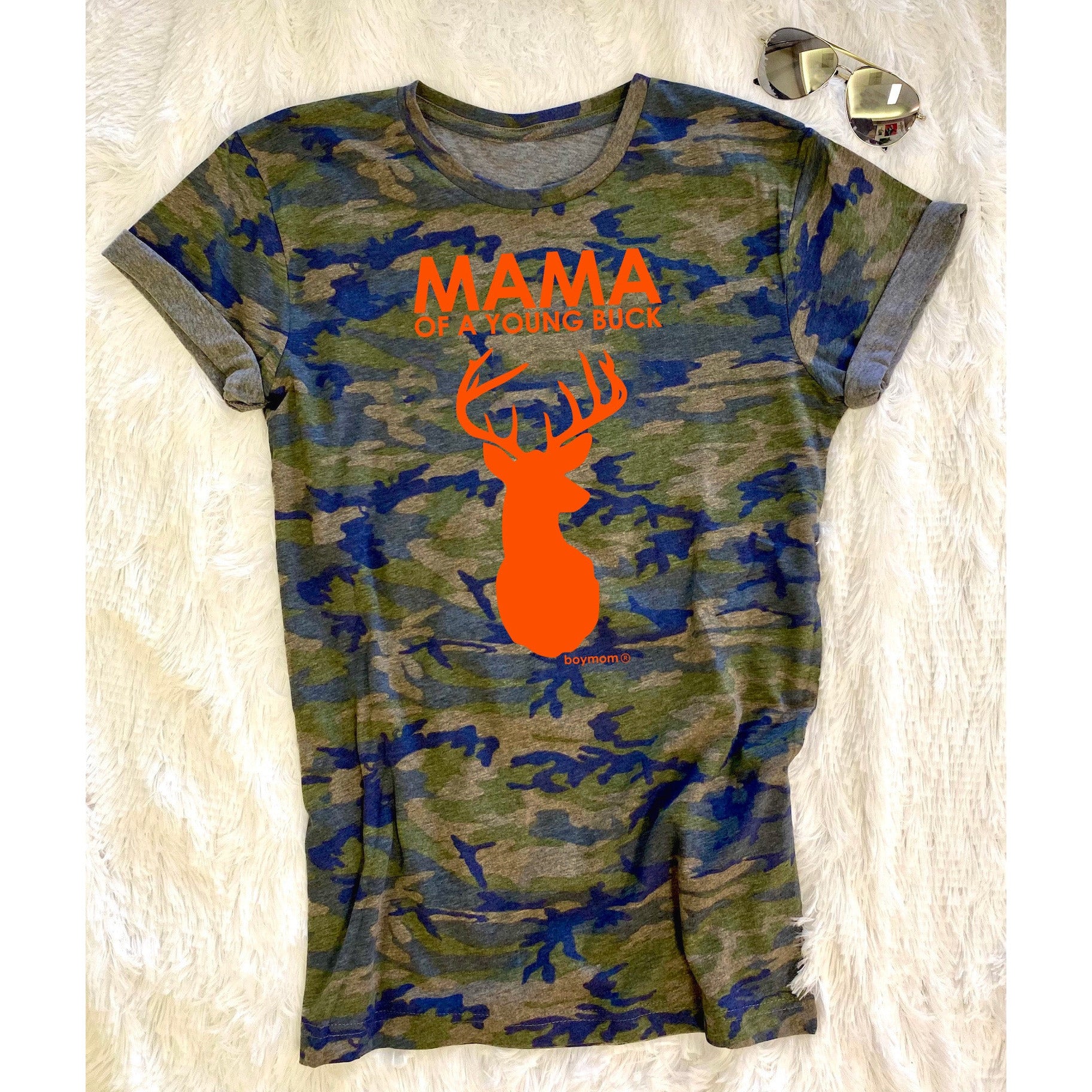 MAMA of a Young Buck Green Camo SHORT Sleeve Tee