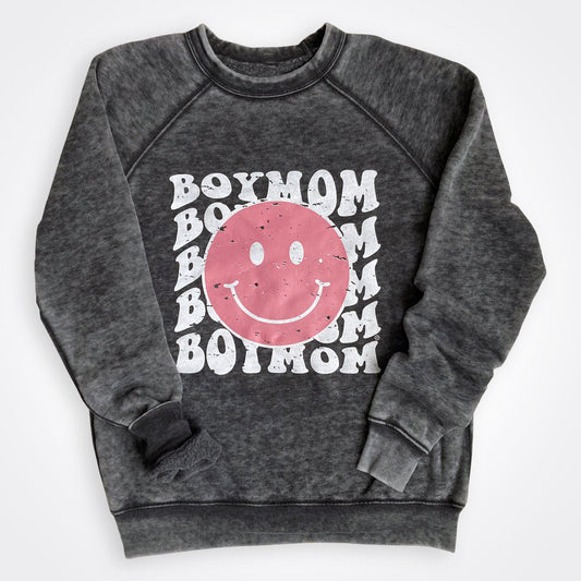 BoyMom Happy Face Distressed Sweatshirt