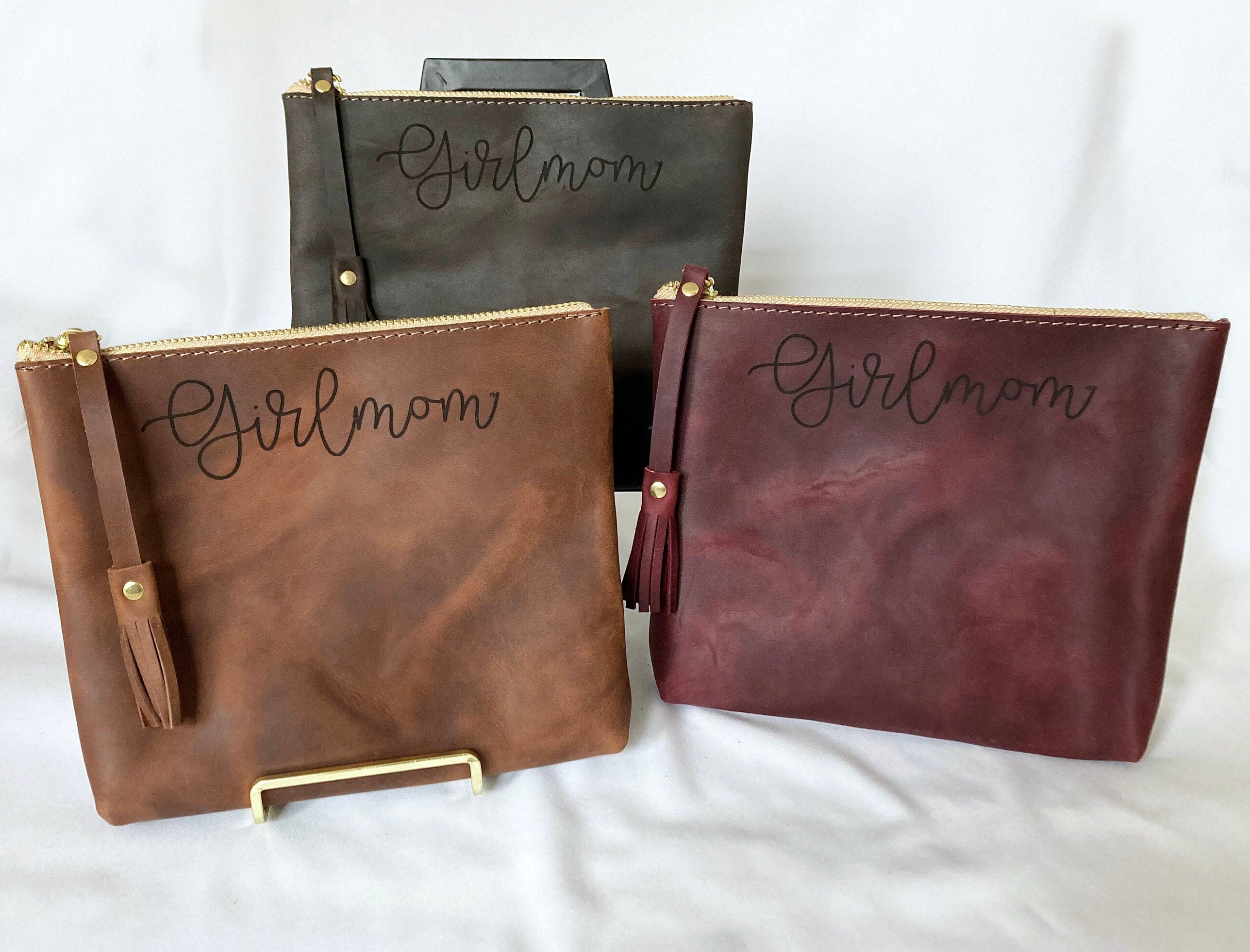 GirlMom Leather Pouch Script  Large