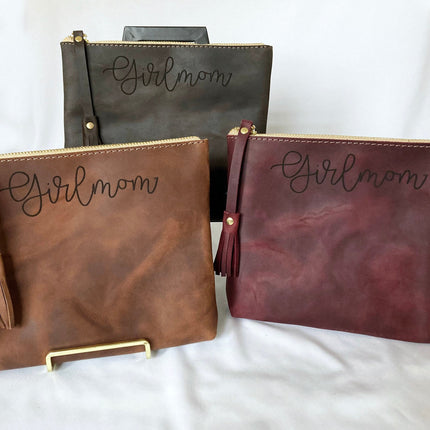 GirlMom Leather Pouch Script  Large