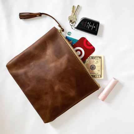 GirlMom Leather Pouch Script  Large