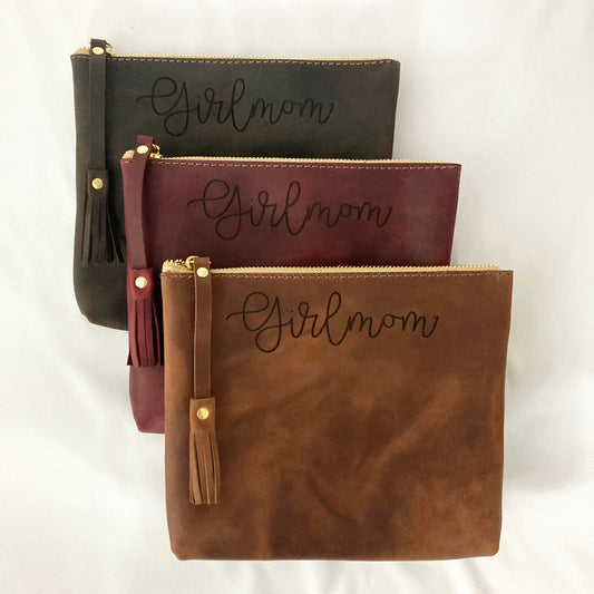 GirlMom Leather Pouch Script  Large