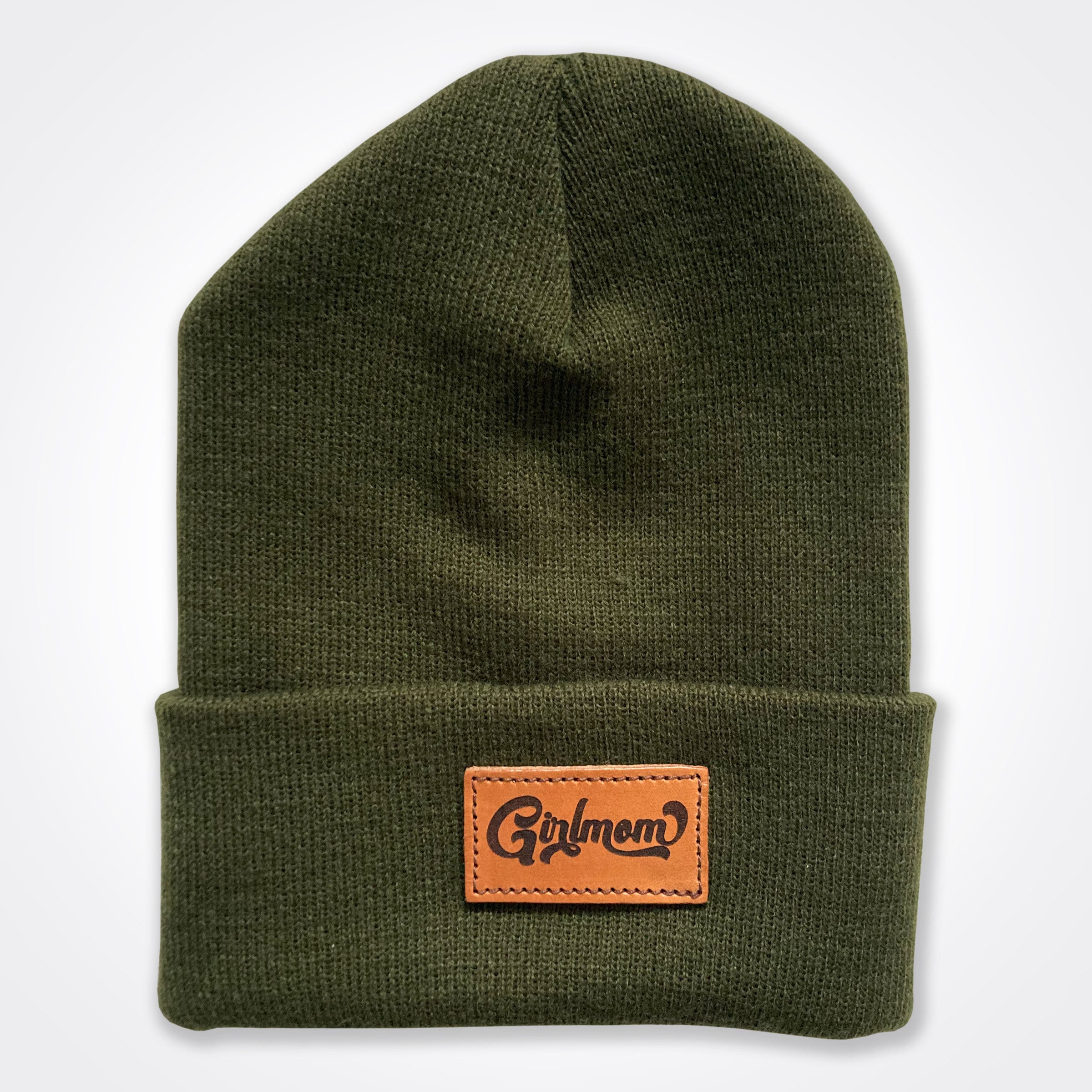 GirlMom Retro Leather Patch Beanie