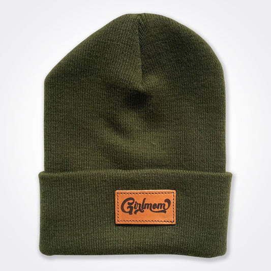 GirlMom Retro Leather Patch Beanie