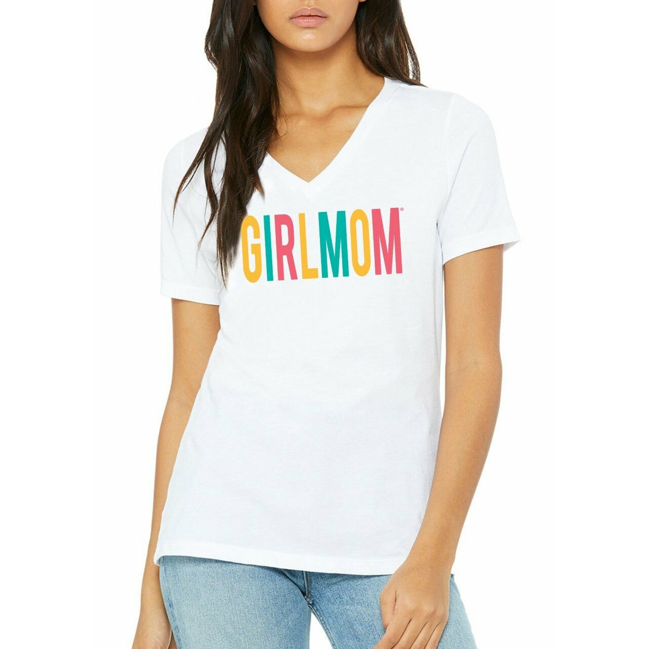 Girlmom White Tropical V-Neck